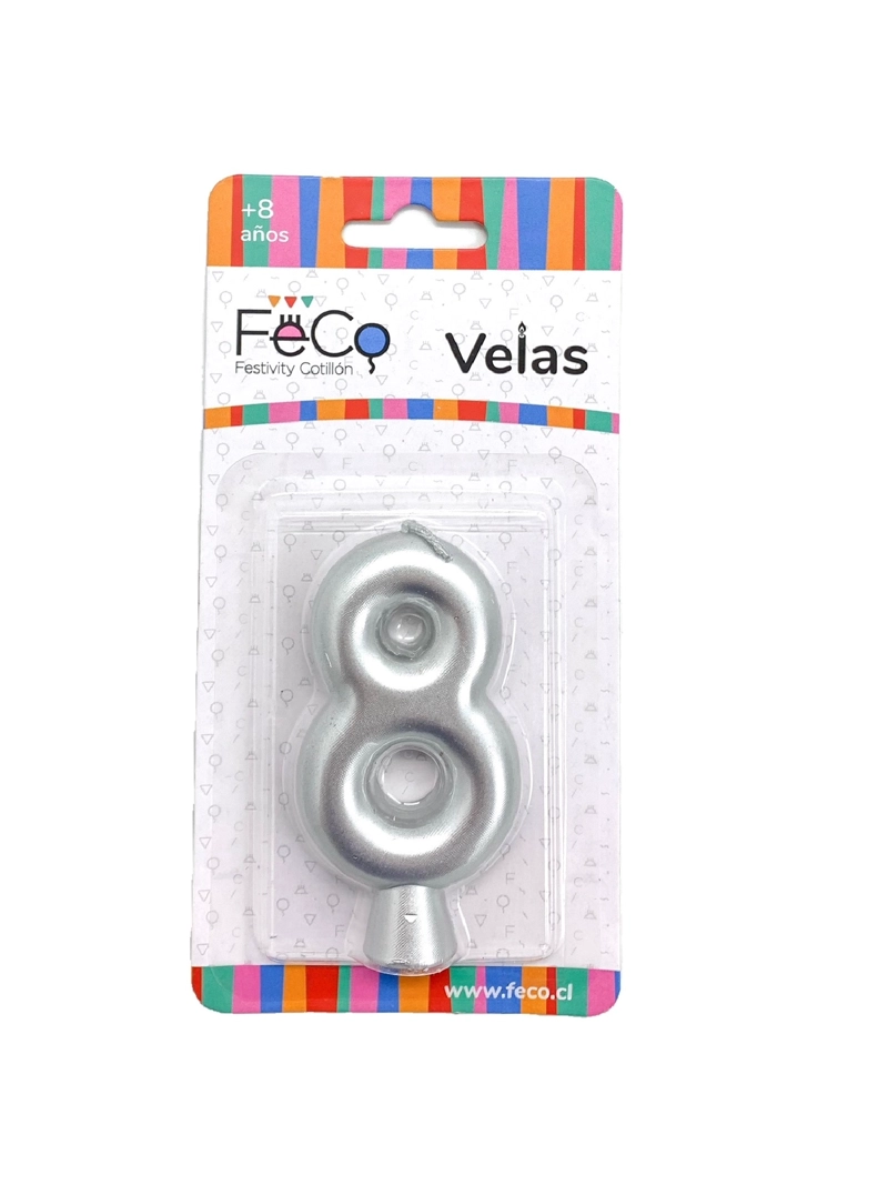 VELA NUMERAL PLATEADO 8 X1 UNI - 1