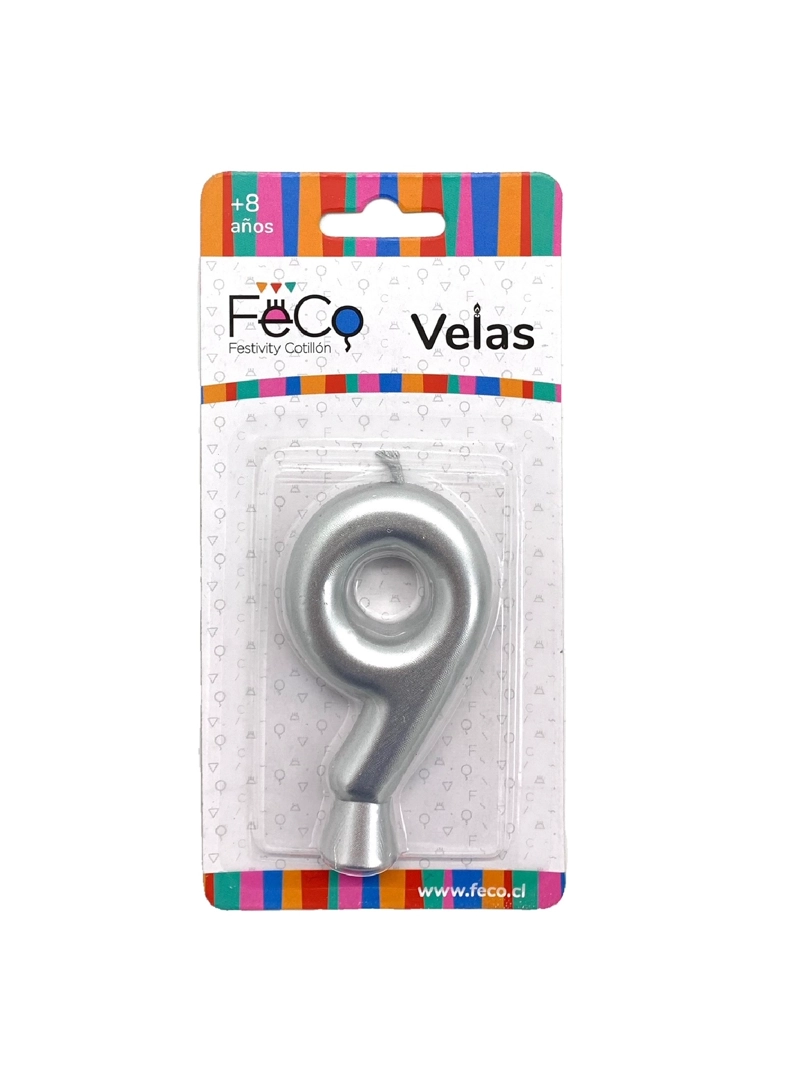 VELA NUMERAL PLATEADO 9 X1 UNI - 1