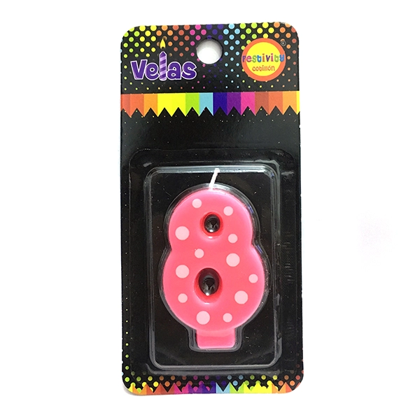 VELA NUMERAL ROSA POLKA N? 8 X1 UNI - 1