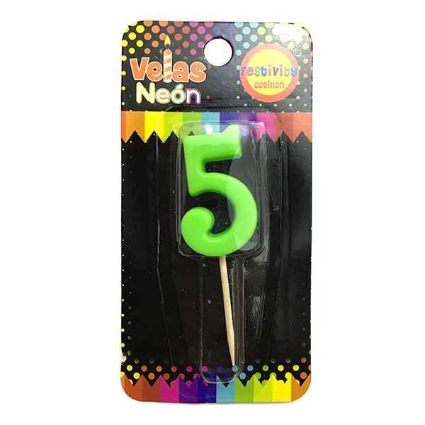 VELA NUMERAL STICK NEON N? 5 X1 UNI - 1