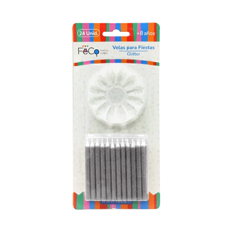 VELA GLITTER PLATEADO X24 - 1