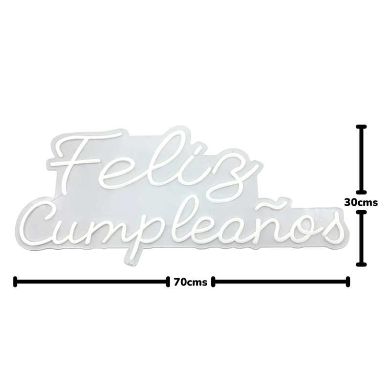 LETRERO 70X30CM FELIZ CUMPLEAÑOS LED BLANCO X1UNI - 1