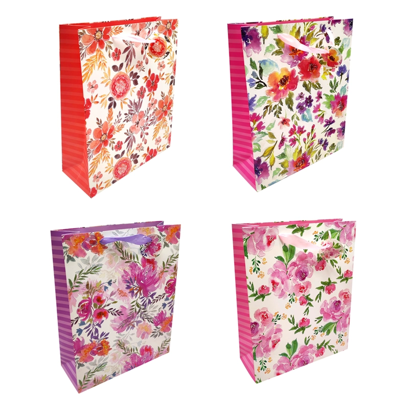 BOLSA DE REGALO FLOREADO GLITTER 26X32 X12 UNI - 1