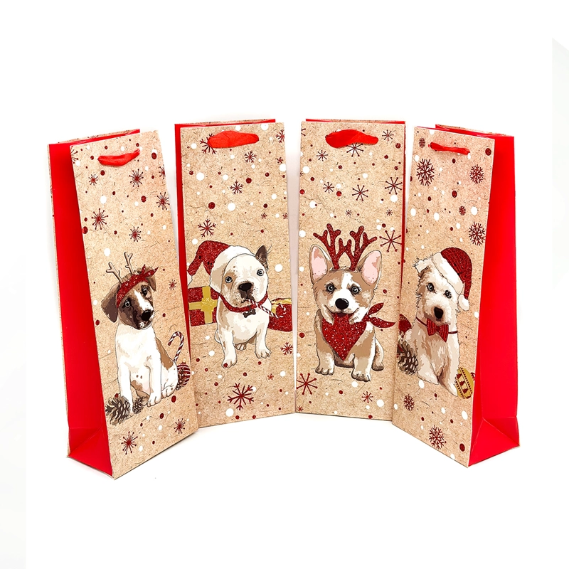 BOLSA DE REGALO VINO NAVIDAD PERRITOS 12X36 X12 UNI - 1