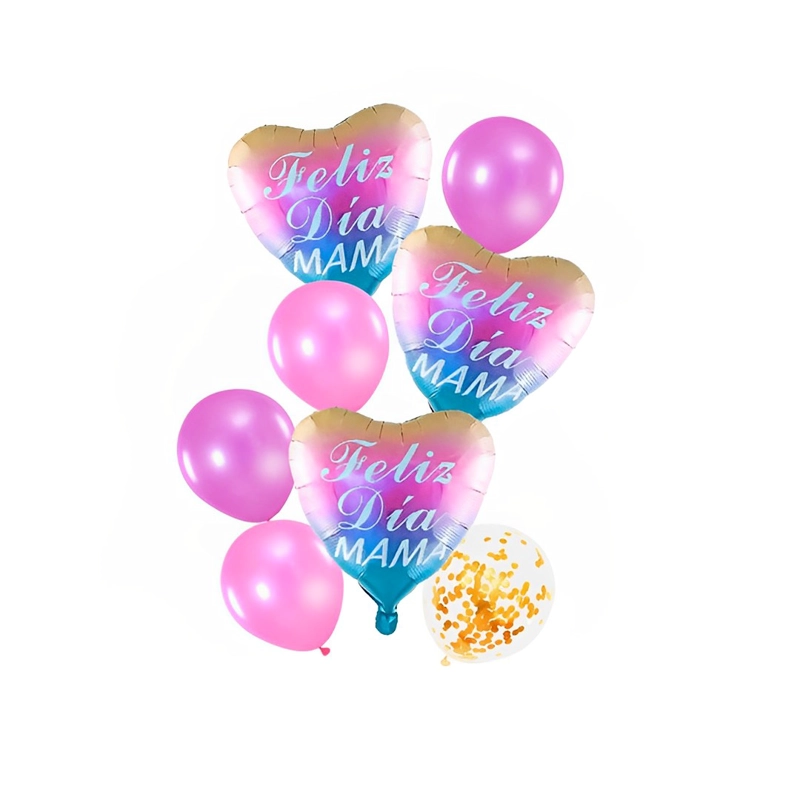 SET GLOBO METALICO FELIZ DIA MAMA PASTEL X1 SET - 1