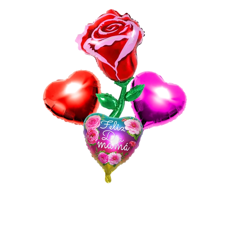 SET GLOBO METALICO ROSA FELIZ DIA MAMA X1 SET - 1