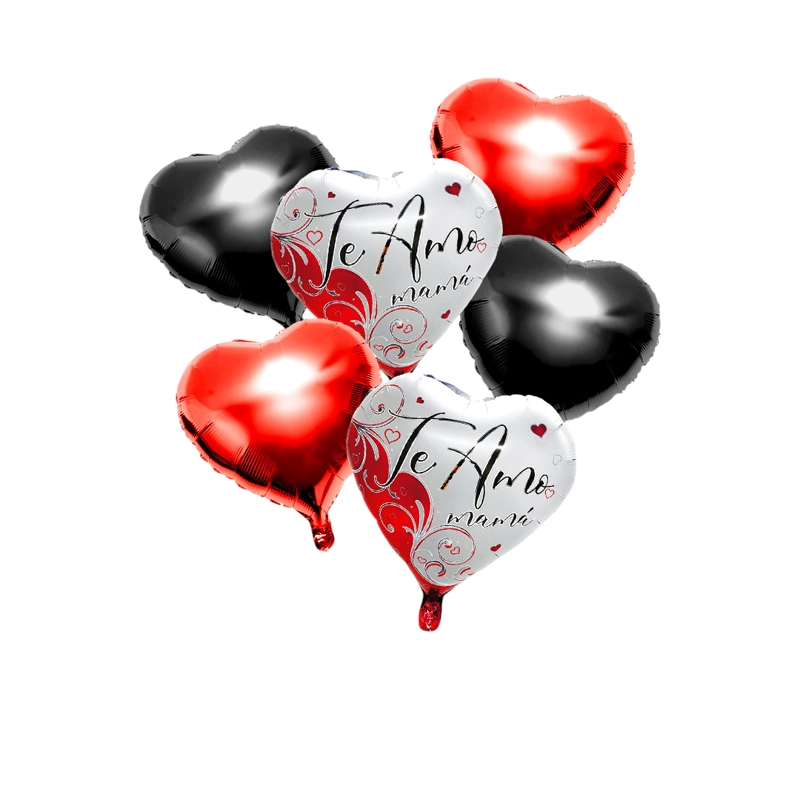 SET GLOBO METALICO TE AMO MAMA ROJO NEGRO X1 SET - 1