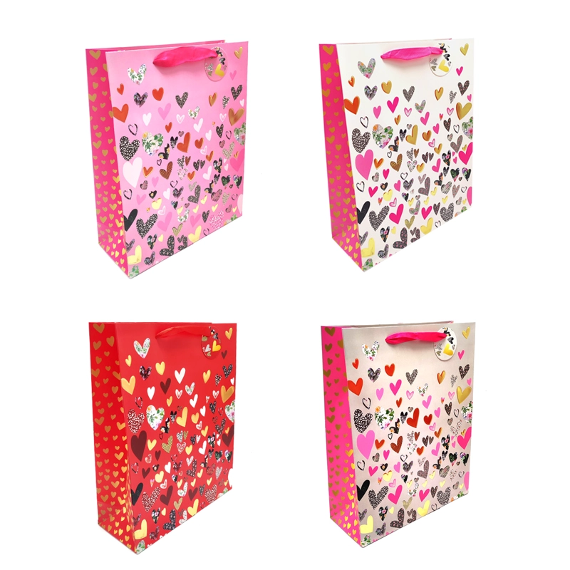BOLSA DE REGALO CORAZONES DORADO 30X40 X12 UNI - 1
