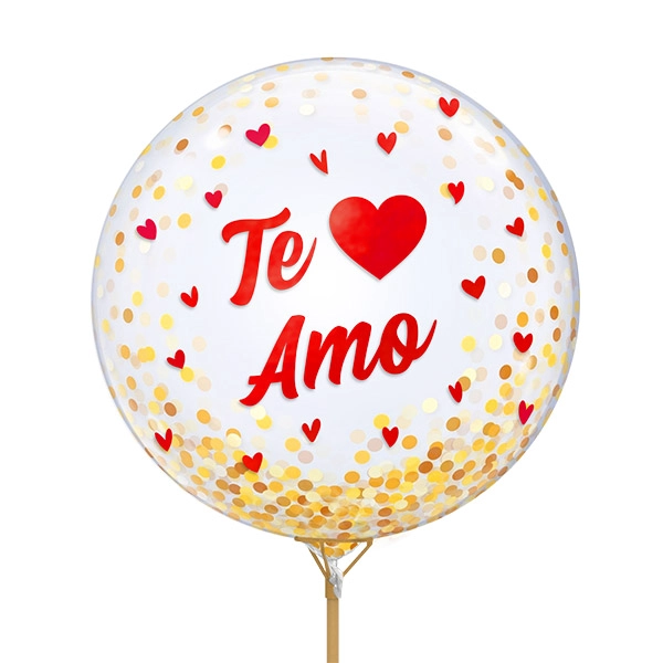 GLOBO BURBUJA CONFETTI TE AMO ROJO X1 UNI - 1