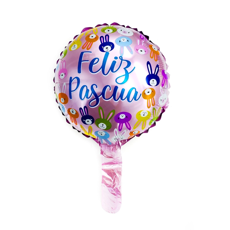GLOBO METALICO 10 FELIZ PASCUA CONEJITOS ROSADO X50 UNI - 1