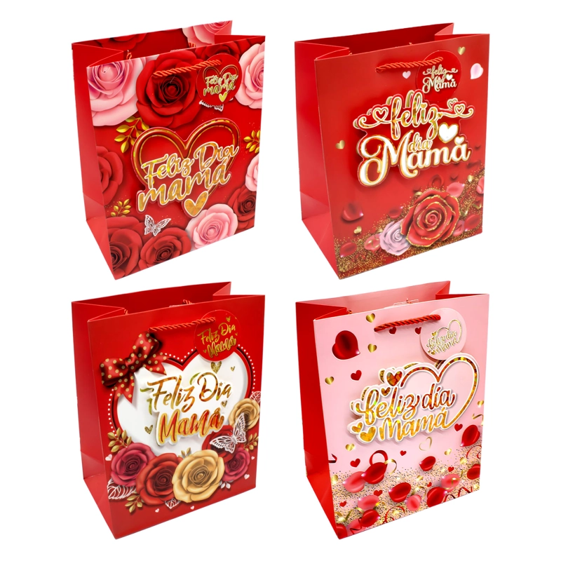 BOLSA DE REGALO FELIZ DIA MAMA ROSAS 18X23 X12UNI - 1