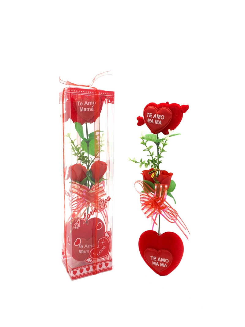 CAJA LARGA CORAZON BASE 3 ROSAS TE AMO MAMA X1 UNI - 1