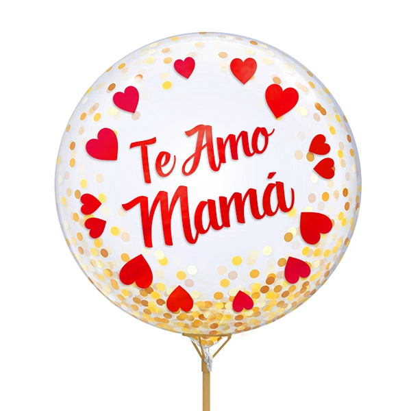 GLOBO BURBUJA CONFETTI TE AMO MAMA ROJO X1 UNI - 1