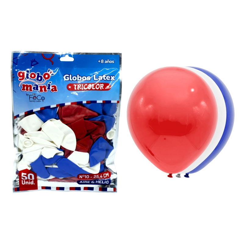 GLOBO 10 BLANCO/ROJO/AZUL X50UNI - 1