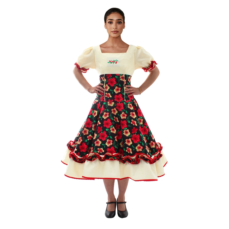 VESTIDO COMP HUASA CHINITA FLOREADO NEGRO/BLANCO XL - 1