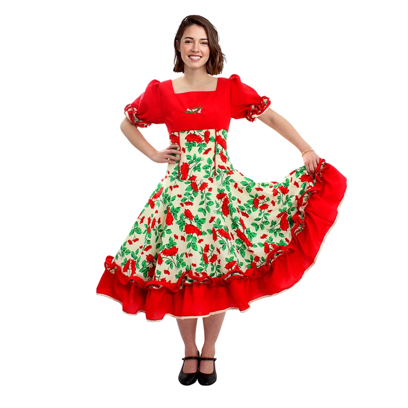VESTIDO COMP HUASA CHINITA FLOREADO ROJO/BLANCO L - 1