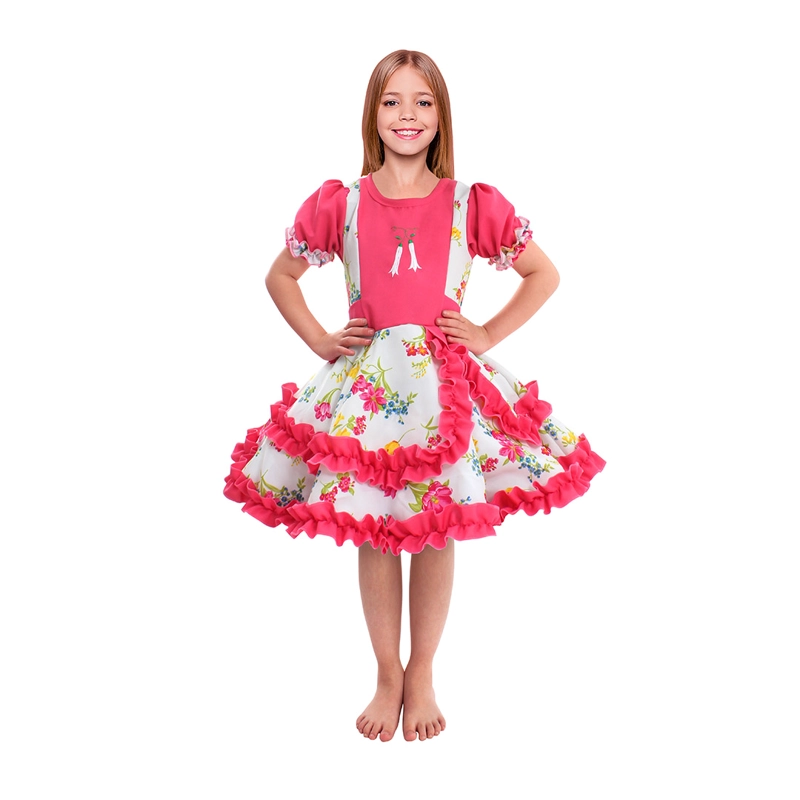 VESTIDO HUASA CHINITA FLOREADO FUCSIA BLANCO 7-9 - 1