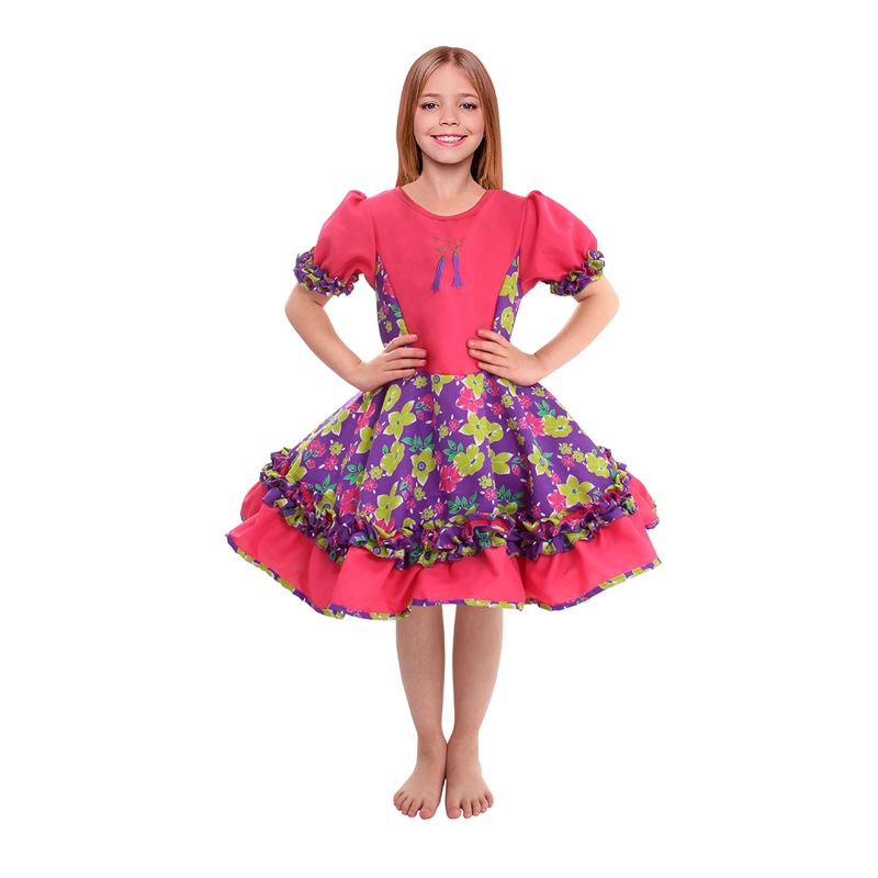 VESTIDO HUASA CHINITA FLOREADO FUCSIA/LILA 5-6 - 1