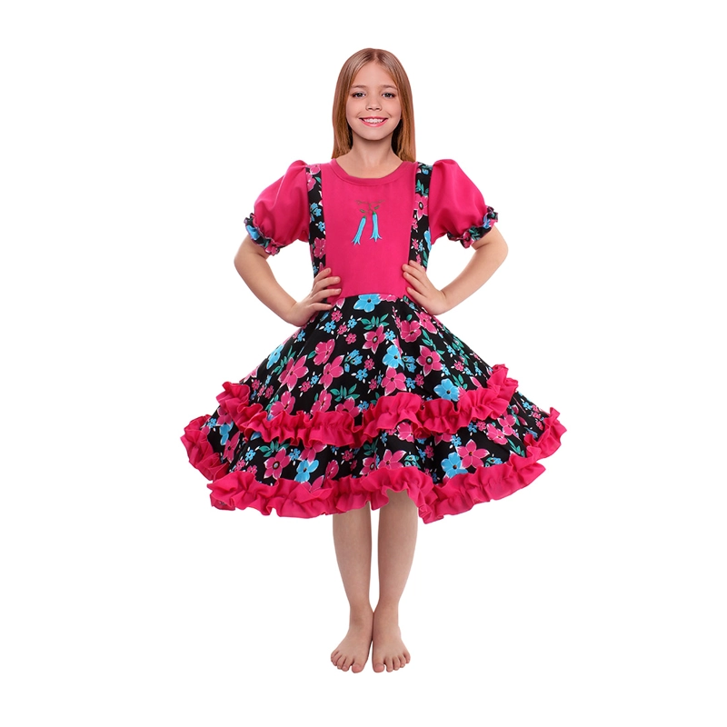 VESTIDO HUASA CHINITA FLOREADO FUCSIA/NEGRO 10-12 - 1
