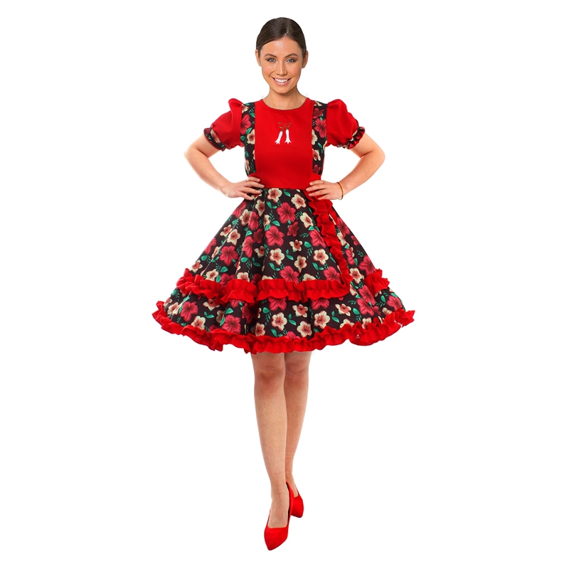 VESTIDO HUASA CHINITA FLOREADO FUCSIA/NEGRO S - 1