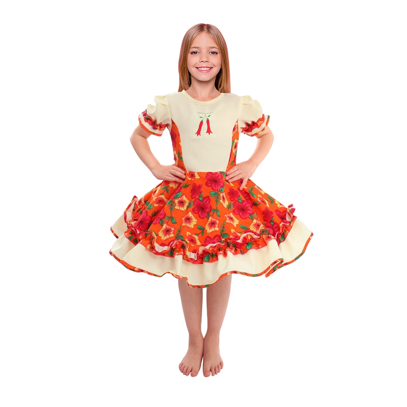 VESTIDO HUASA CHINITA FLOREADO NARANJO/BLANCO 10-12 - 1
