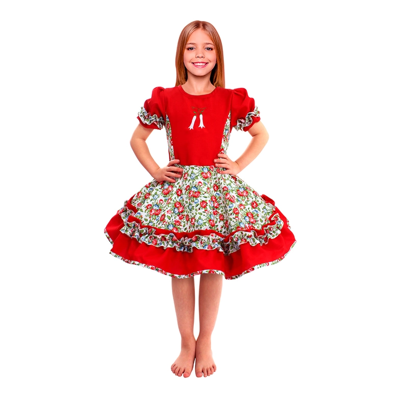 VESTIDO HUASA CHINITA FLOREADO ROJO 7-9 - 1