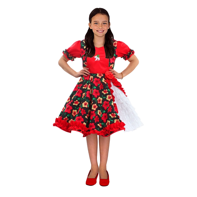VESTIDO HUASA CHINITA FLOREADO ROJO/NEGRO 5-6 - 1