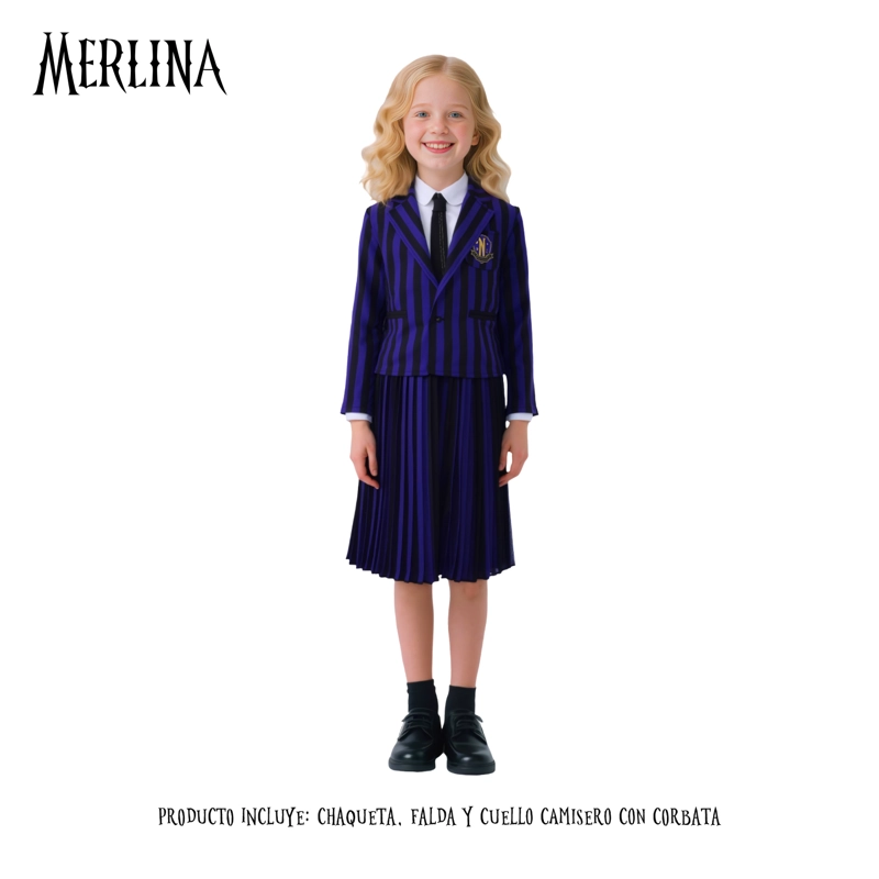 TRAJE MERLINA ESCOLAR NEVERMORE MORADO 5-6 - 1