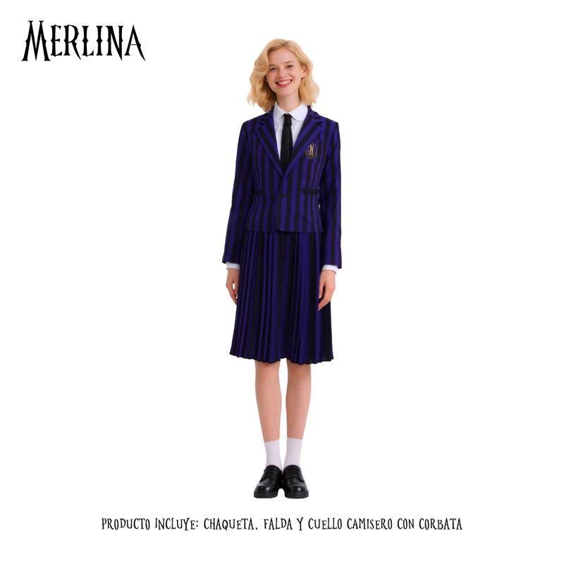 TRAJE MERLINA ESCOLAR NEVERMORE MORADO M - 1