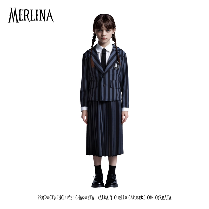 TRAJE MERLINA ESCOLAR NEVERMORE NEGRO 7-9 - 1