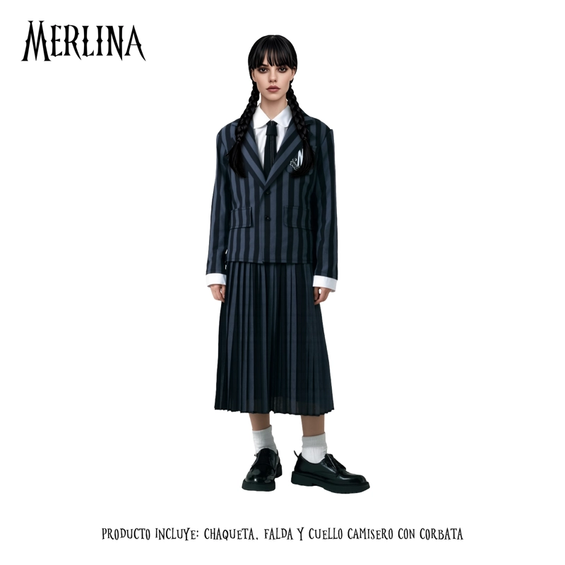 TRAJE MERLINA ESCOLAR NEVERMORE NEGRO XL - 1