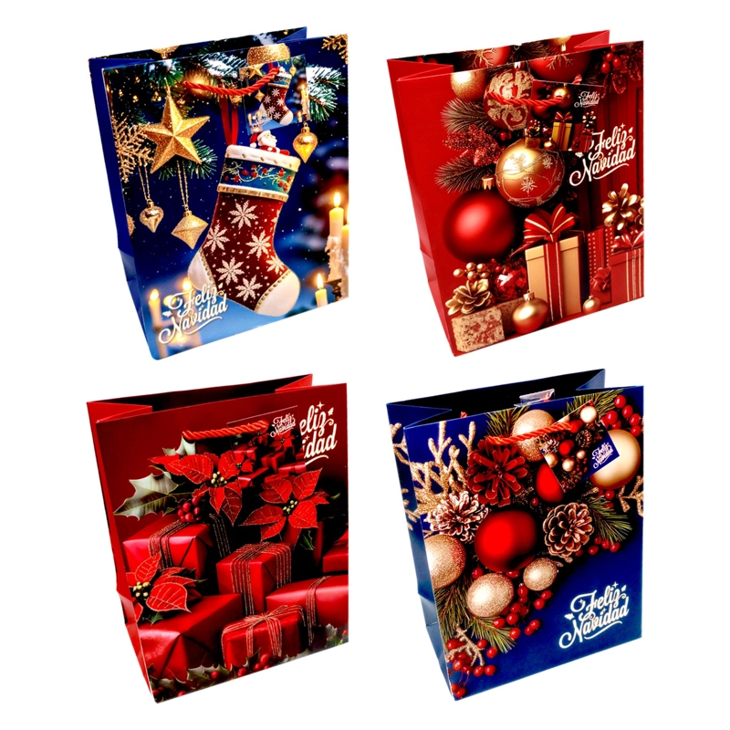 BOLSA DE REGALO NAVIDAD DISEÑOS FELIZ NAVIDAD 26X32 X12UNI - 1