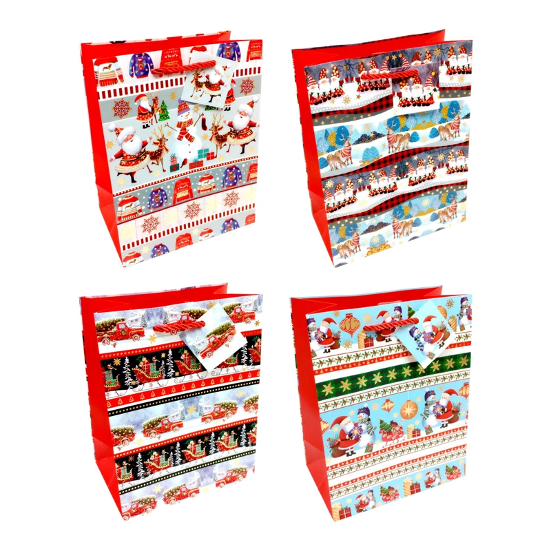 BOLSA DE REGALO NAVIDAD FRANJAS 26X32 X12UNI - 1