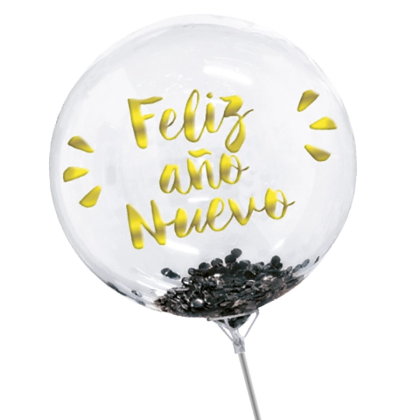 GLOBO BURBUJA CONFETTI F.A.N. DORADO/NEGRO X1 UNI - 1