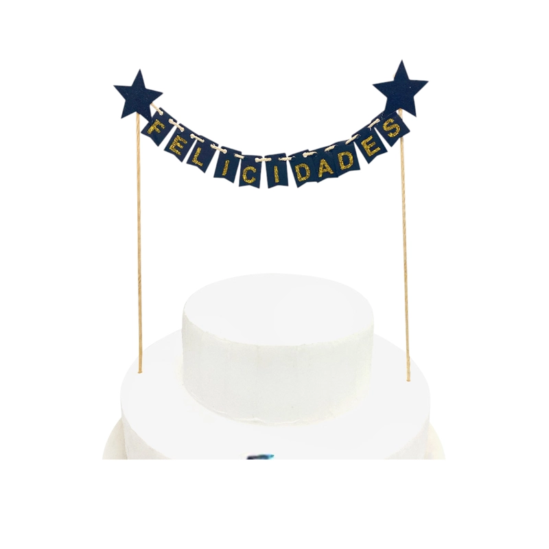 DECO TORTA FELICIDADES BANDERINES NEGRO X1 UNI - 1