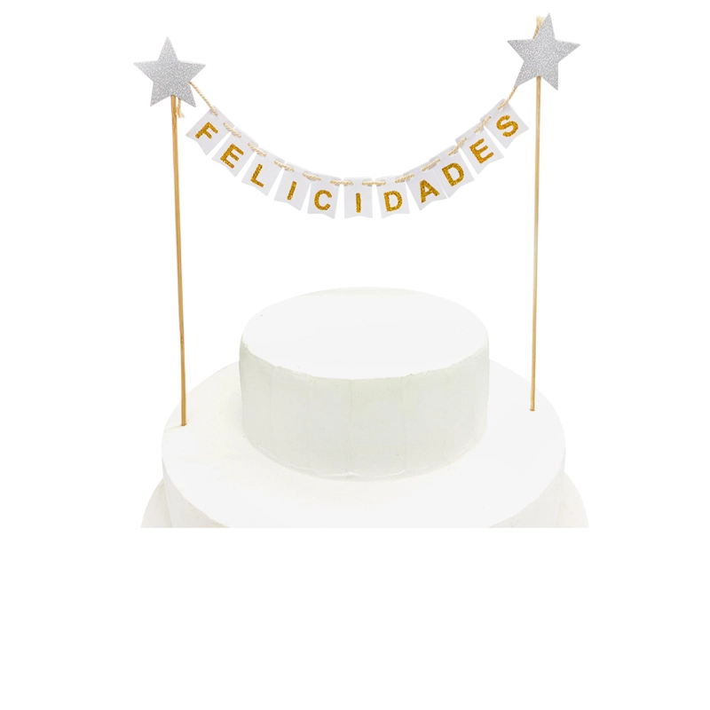 DECO TORTA FELICIDADES BANDERINES BLANCO X1 UNI - 1