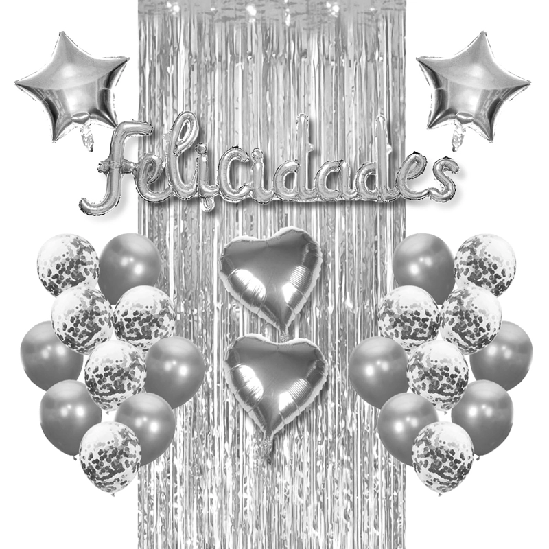 SET CORTINA GLOBO FELICIDADES PLATEADO X1 UNI - 1