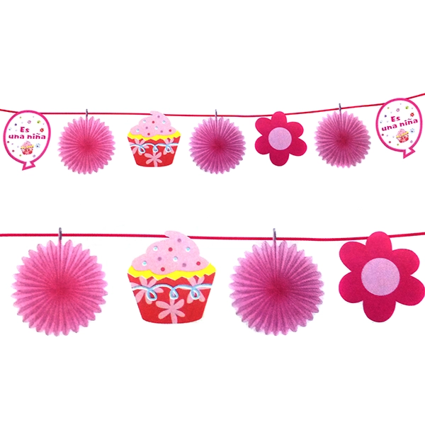 GUIRNALDA BABY SHOWER CUPCAKE FLOR ROSA X1 UNI - 1