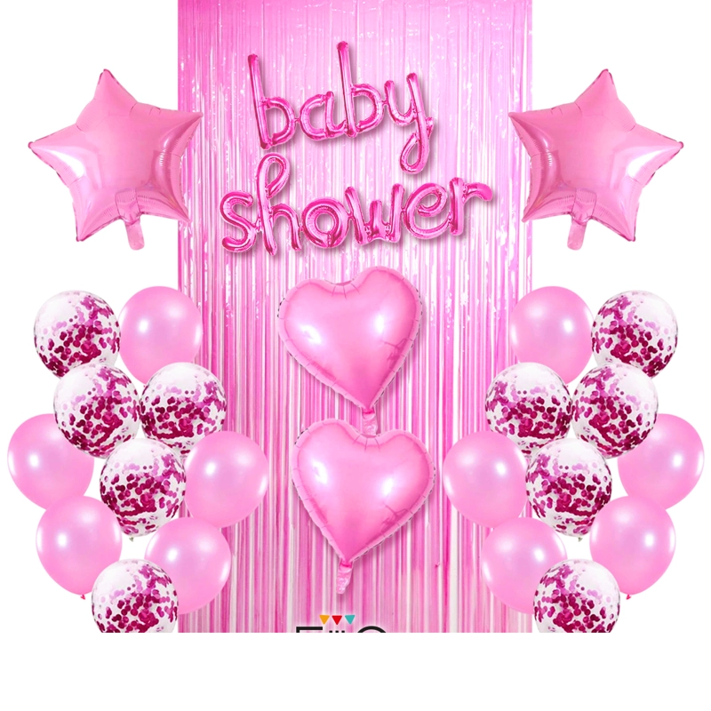 SET CORTINA GLOBO BABY SHOWER ROSADO X1 UNI - 1