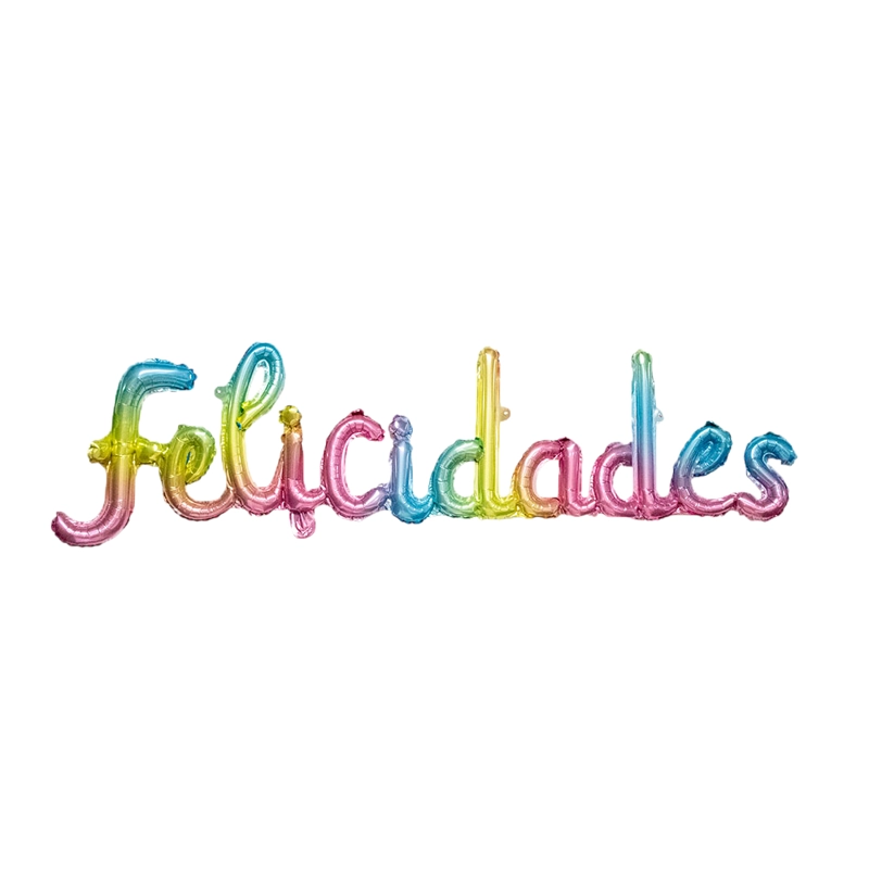 GLOBO METALICO FELICIDADES CURSIVO ARCOIRIS PASTEL X1 UNI - 1