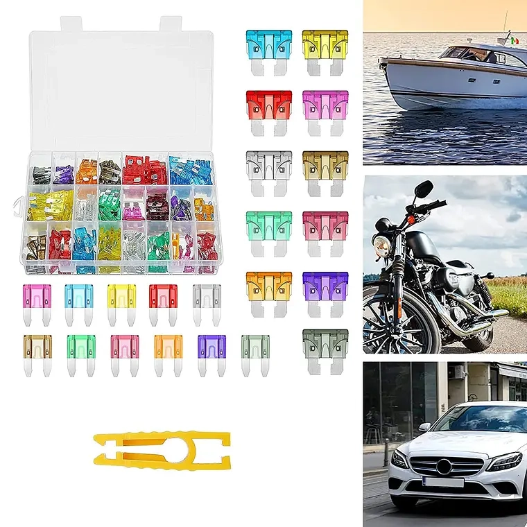 KIT FUSIBLE 300 UNIDADES ELE CTRICOS 12V AUTOS MOTOS + PINZA - 1