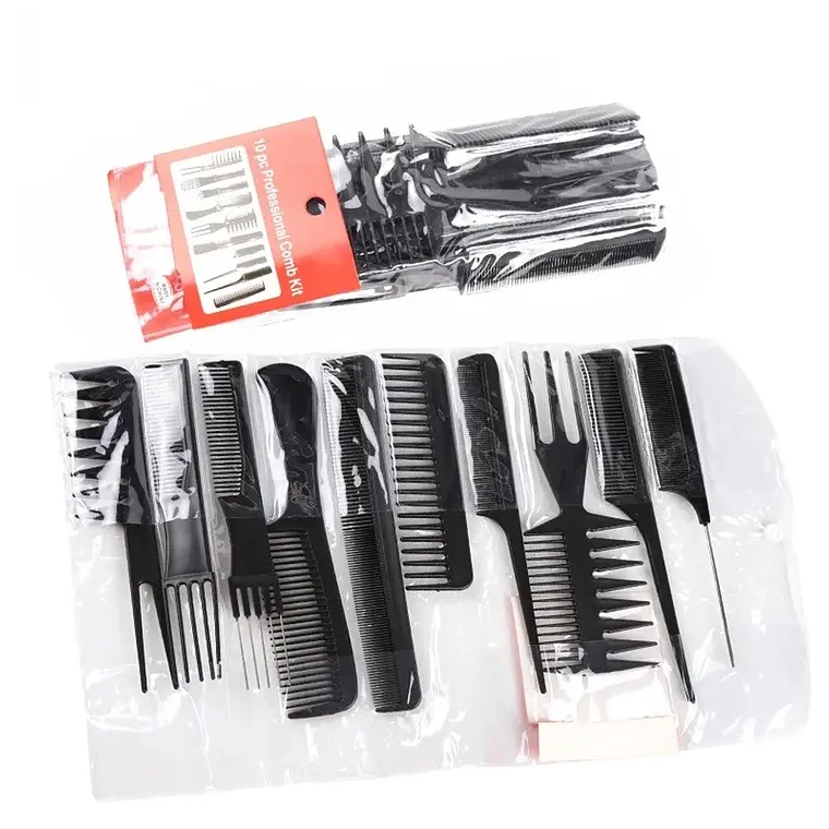 PEINE PELUQUERIA KIT PROFESIONAL BARBERIA ESTILISTA 10 PZS - 1