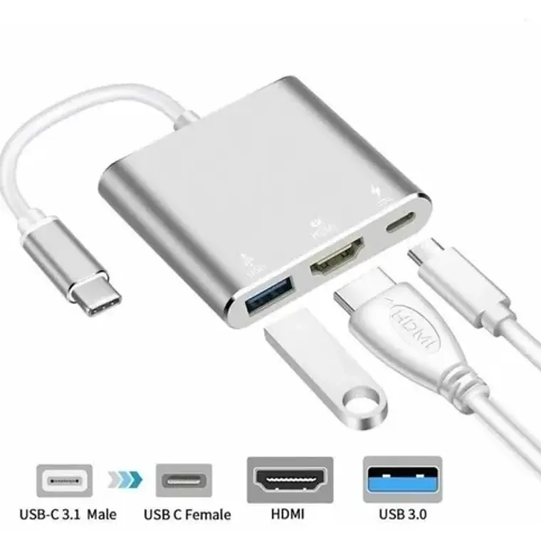 ADAPTADOR HUB 3 EN 1 USB TIPO C A USB-C HDMI USB 3.0 4K - 1