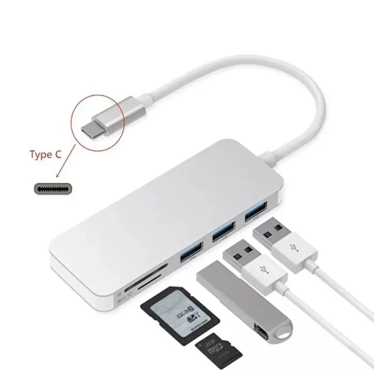 ADAPTADOR TYPE C TIPO C 3 X USB 3.0, TF, MICRO SD 5EN1 - 1