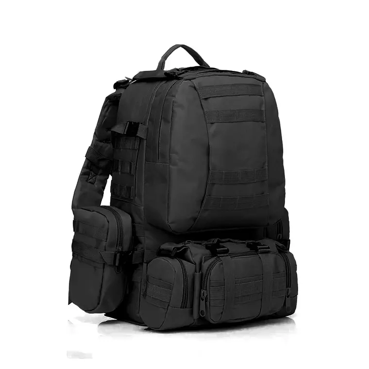 MOCHILA TACTICA MILITAR DESMONTABLE 50 LITROS 3 PIEZAS (Negro) - 1
