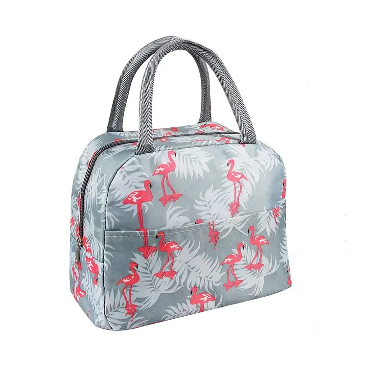 LONCHERA BOLSA TE RMICA COLACION ALMUERZO PORTATIL DISEÑOS (flamencos gris) - 1