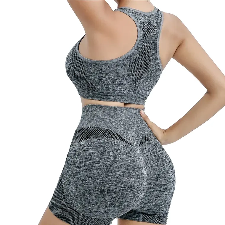 CONJUNTO DEPORTIVO PARA GYM YOGA PETO Y SHORT LEVANTA GLUTEO (Gris) - 1