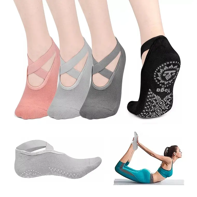 CALCETINES ANTIDESLIZANTES YOGA PILATES APTITUD SET 3 PARES (Rosado) - 1