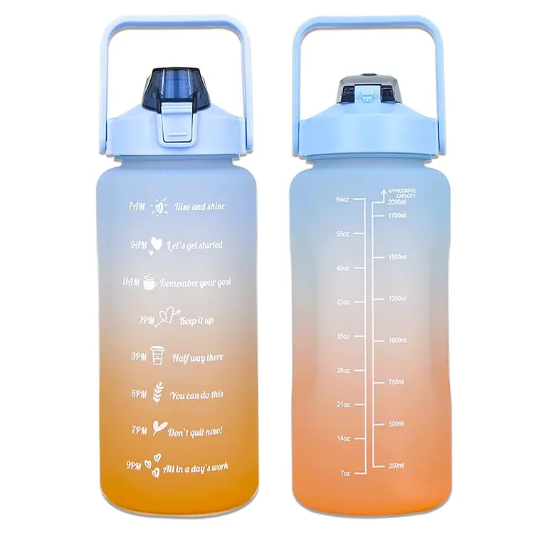 BOTELLA DE AGUA MOTIVACIONAL GRAN CAPACIDAD 2LTRS DEPORTIVA (Celeste/Salmon) - 1