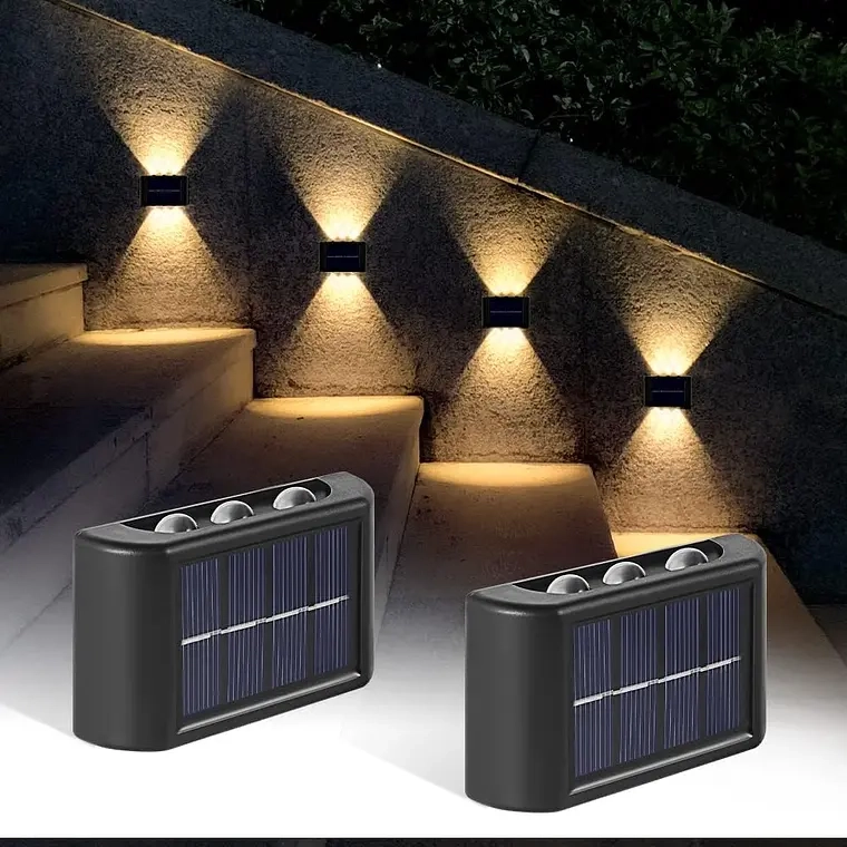 PACK X 2 LAMPARA SOLAR 6 LED EXTERIOR APLIQUE DE MURO - 1